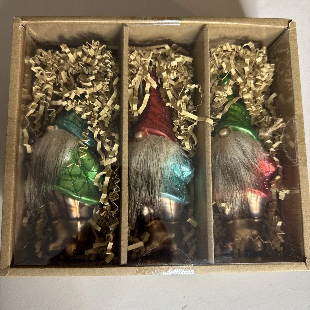 Pottery Barn Mercury Glass Gnome Ornaments Set of 3